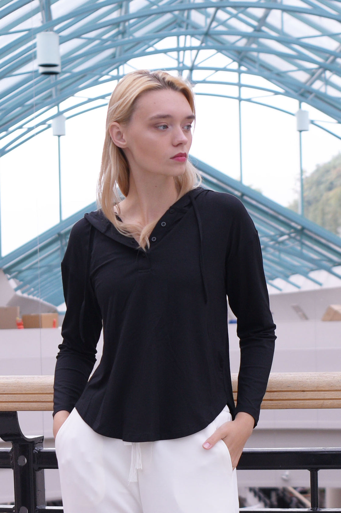 Henley Hooded Bamboo Top for Women