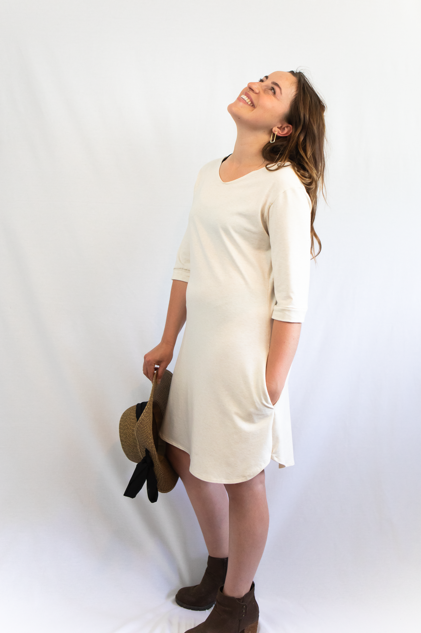 Bamboo dress in studio.