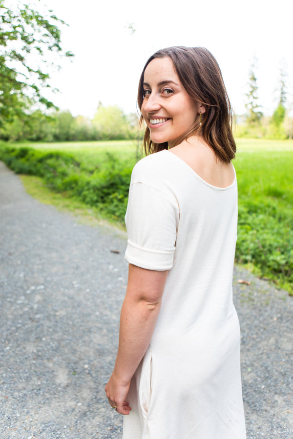 Back view of reversible bamboo dress.
