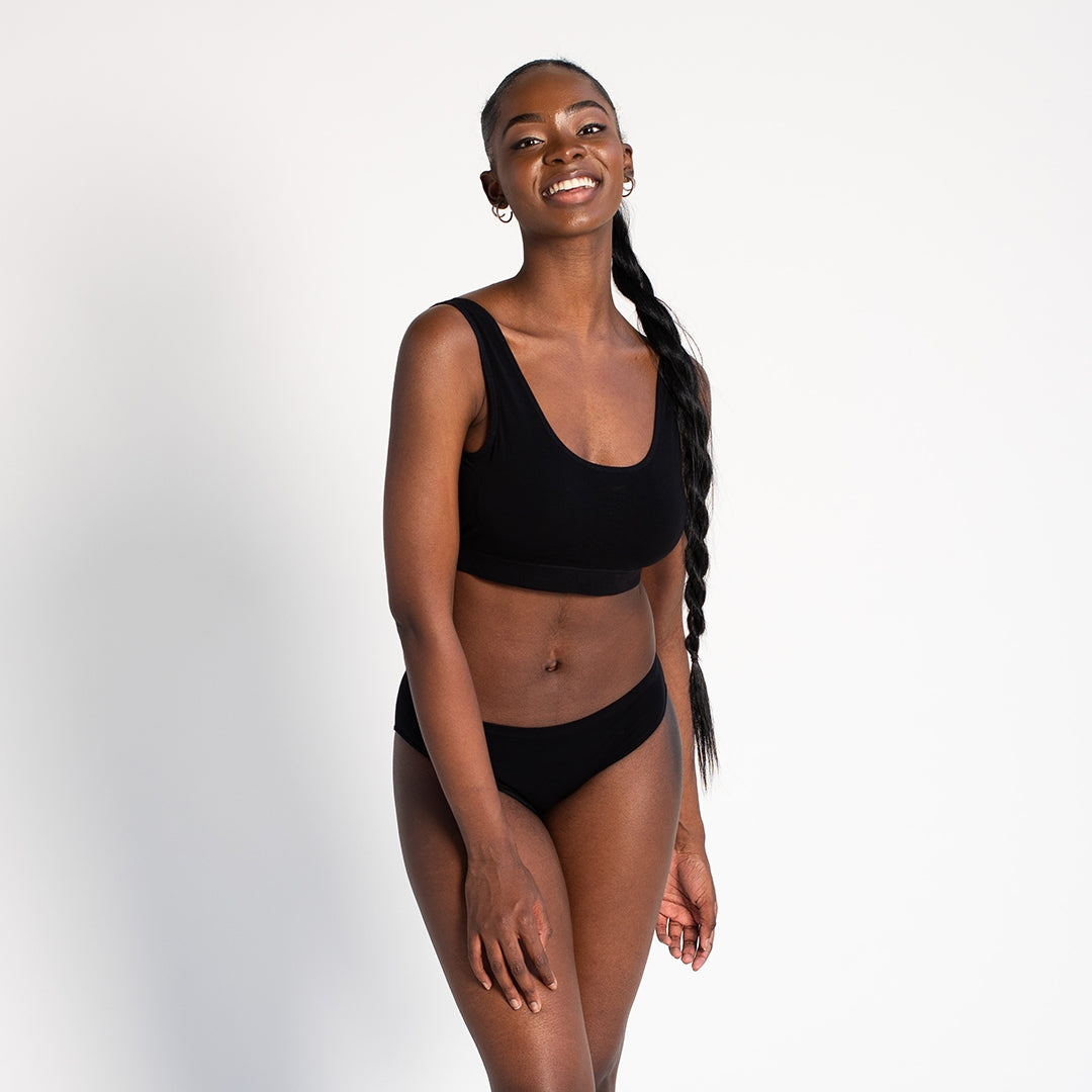 Black bamboo bra front view.