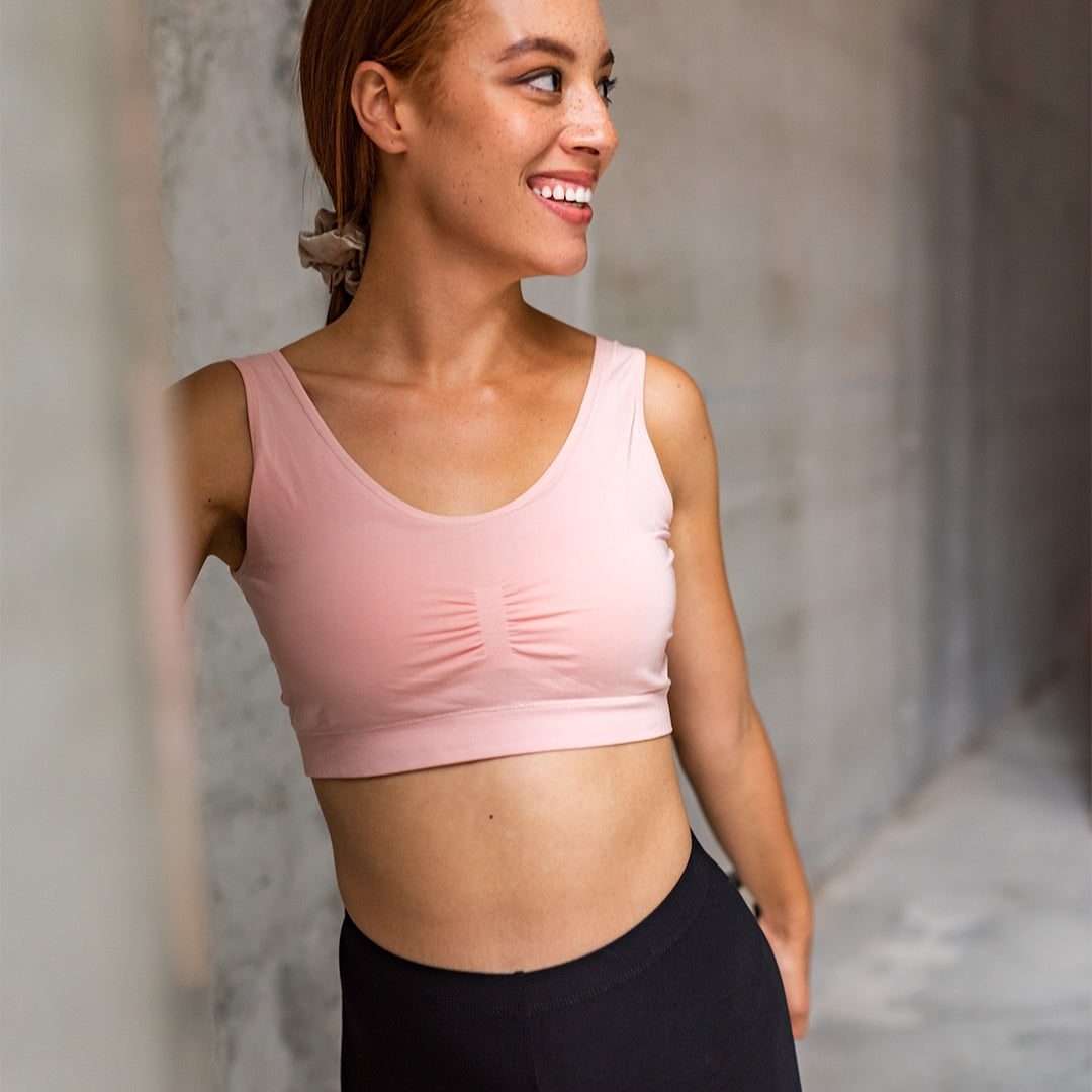 Close up of the pink bamboo bra.