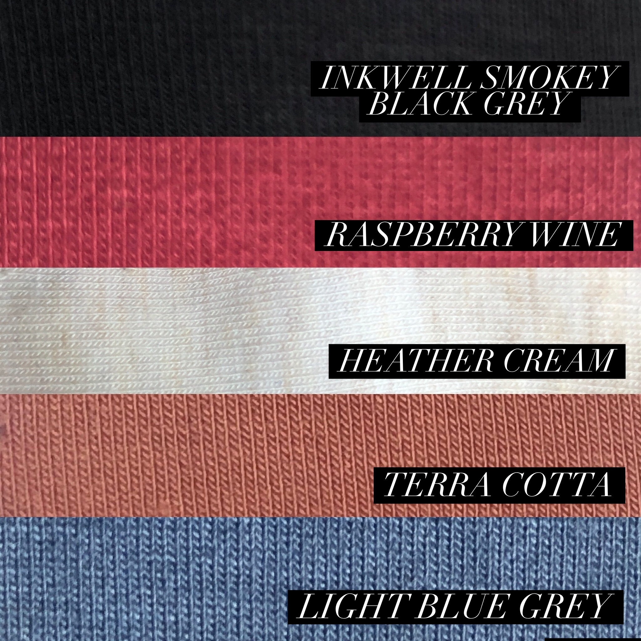 Color chart for bamboo clothing.