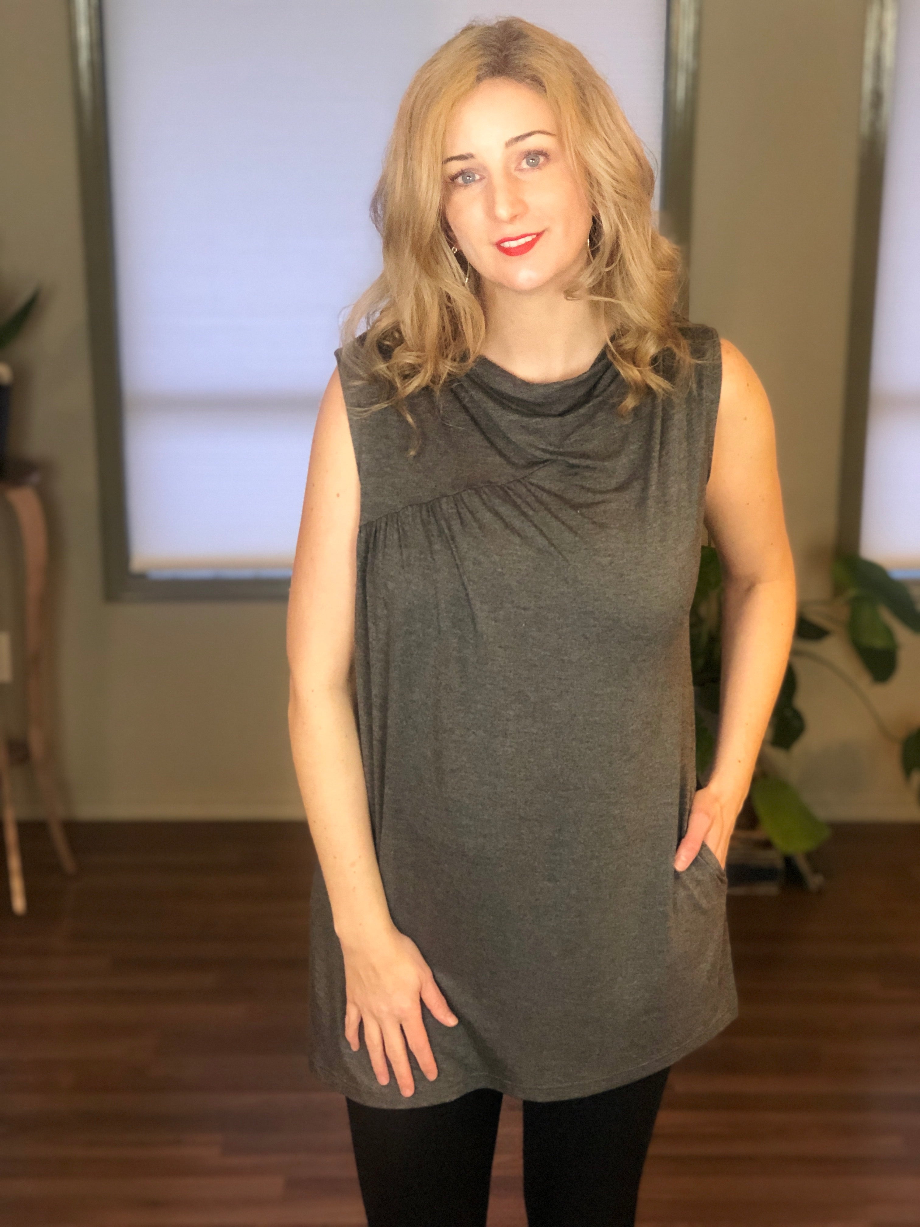front view of the grey bamboo tunic.