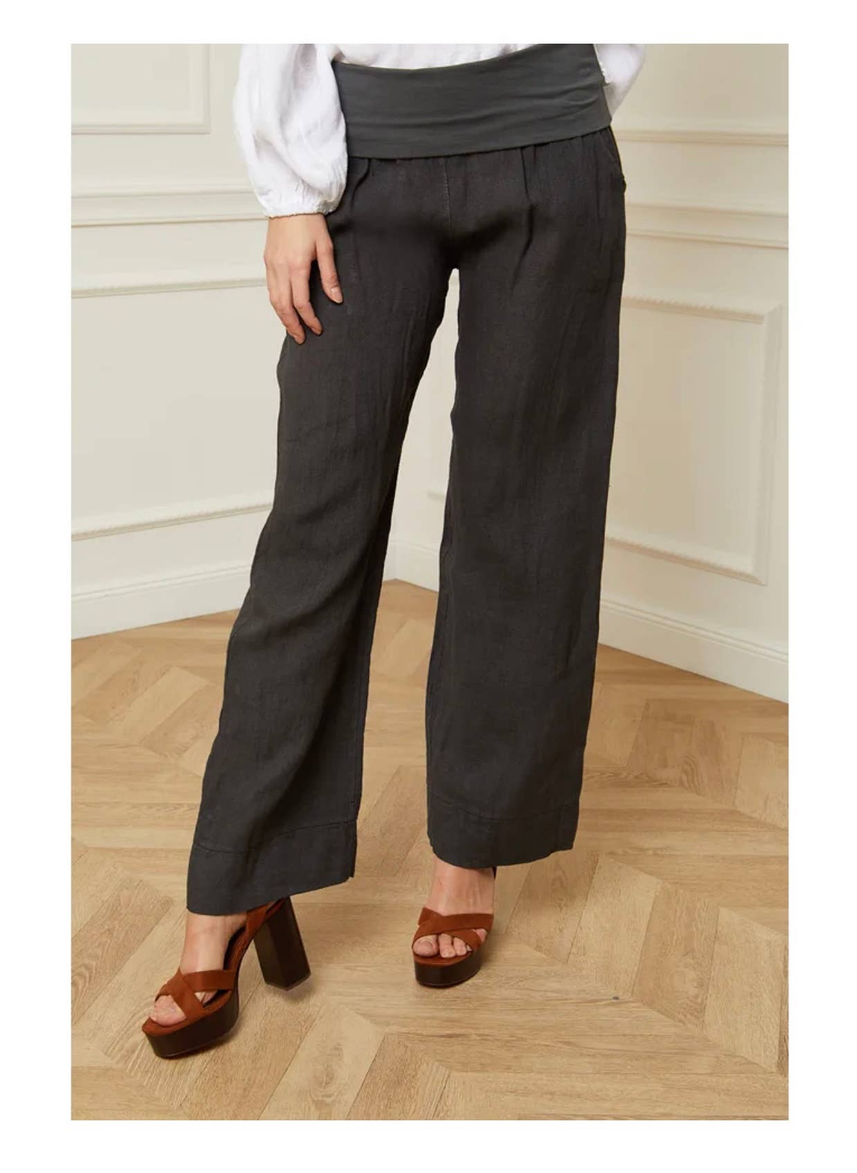 100% Linen Pants with Foldover Waistband