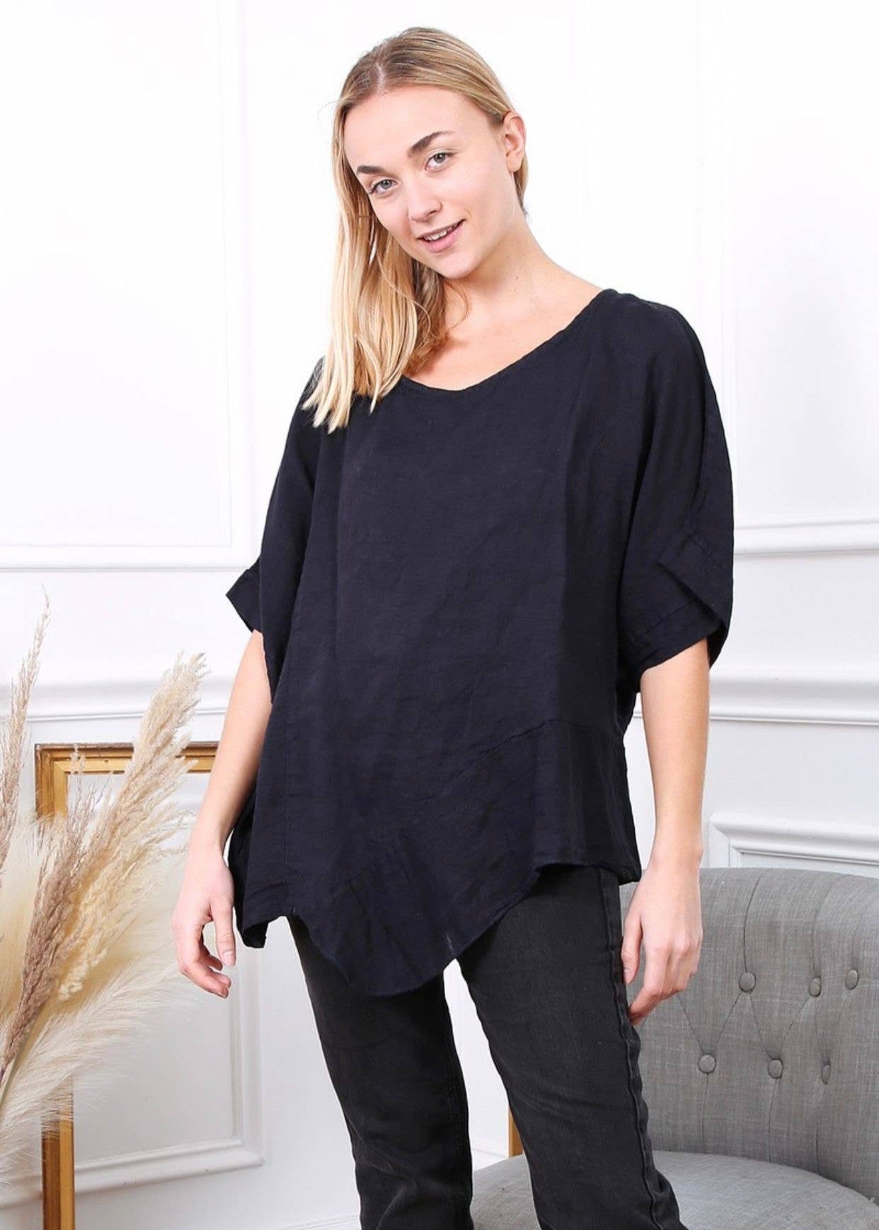 Linen top for women navy top