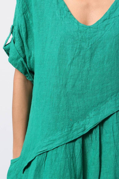 100% Linen Dress with Pockets - Linen Dress for Women - Short Legnth Sleeve Summer Dress