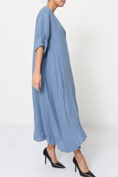 Loose and Flowy 100% Linen Dress - Linen Dress for Women - 3/4 Legnth Sleeve Summer Dress
