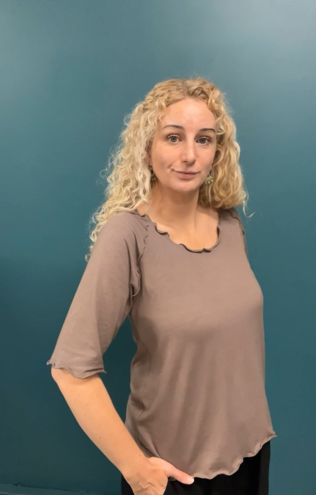 Wavy Hemmed Bamboo Shirt - 3/4 sleeve Bamboo Top