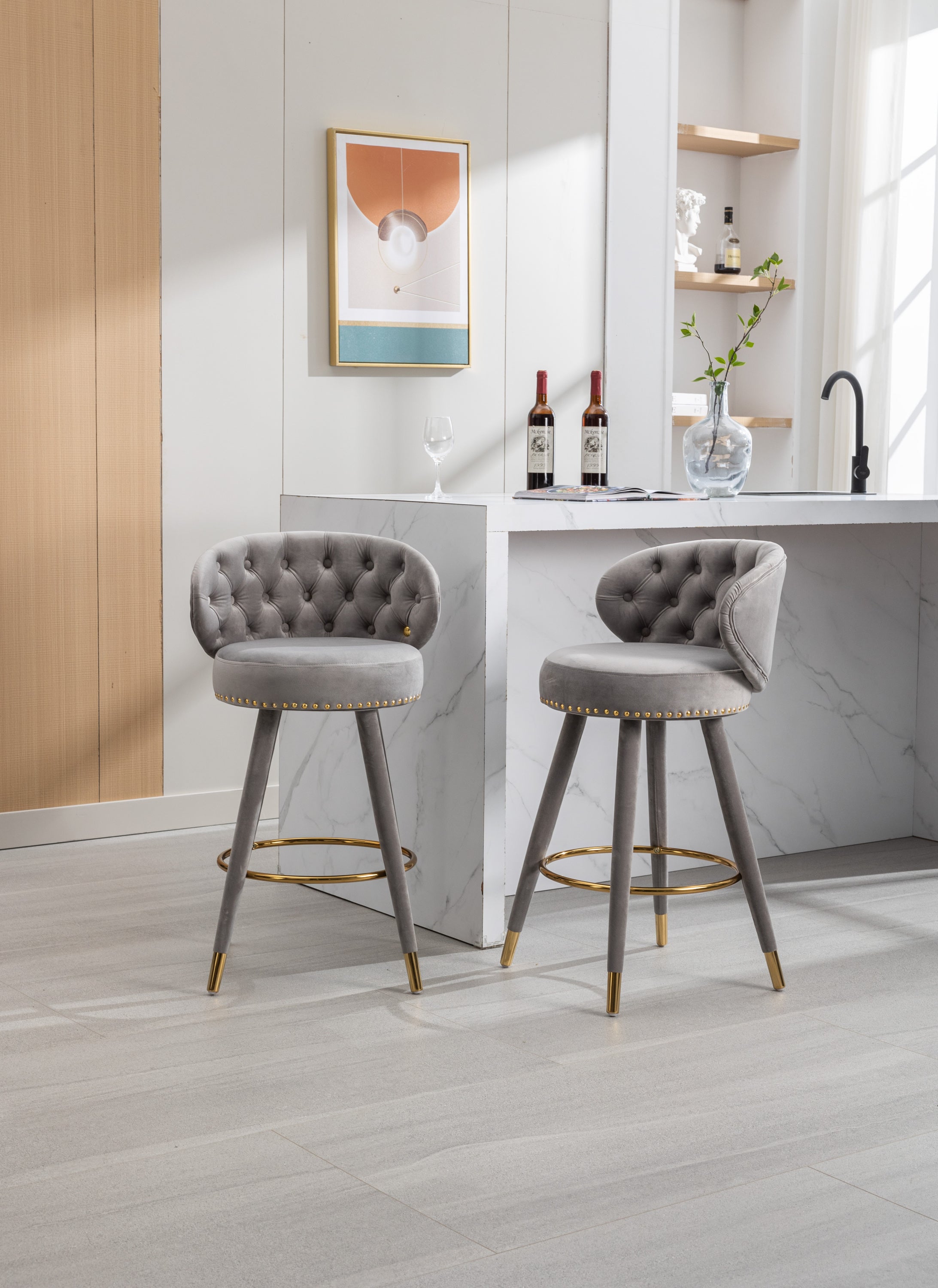 Counter Height Bar Stools Set of 2 for Kitchen Counter Solid Wood Legs