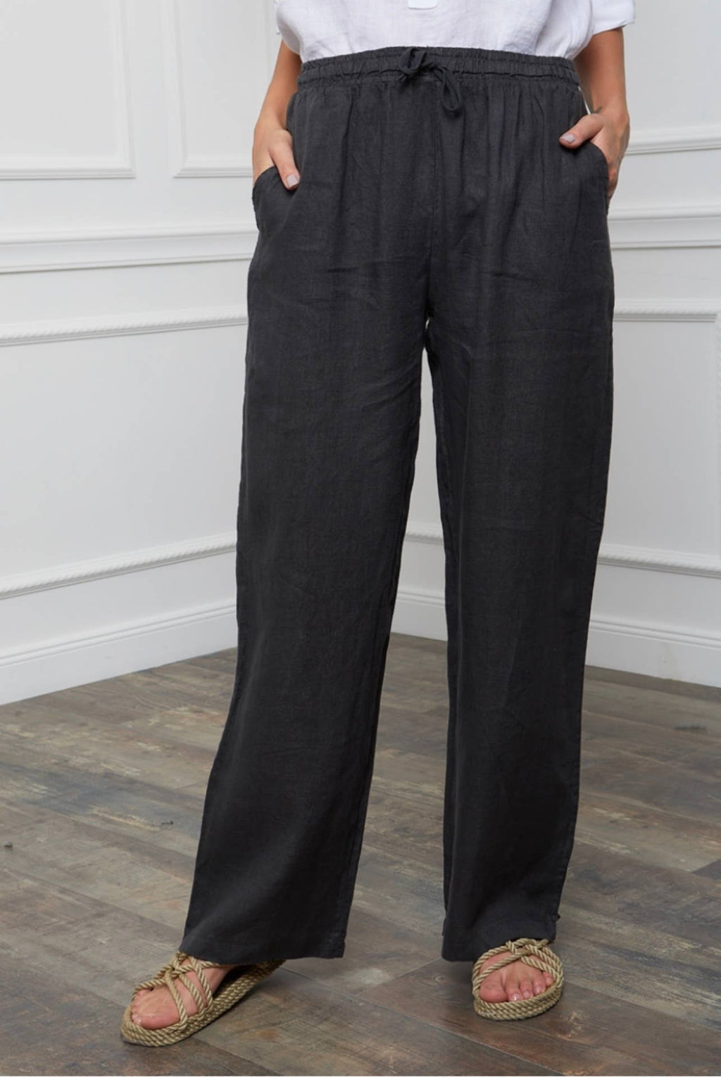 100% Linen Pants Straight Wide Leg Cut