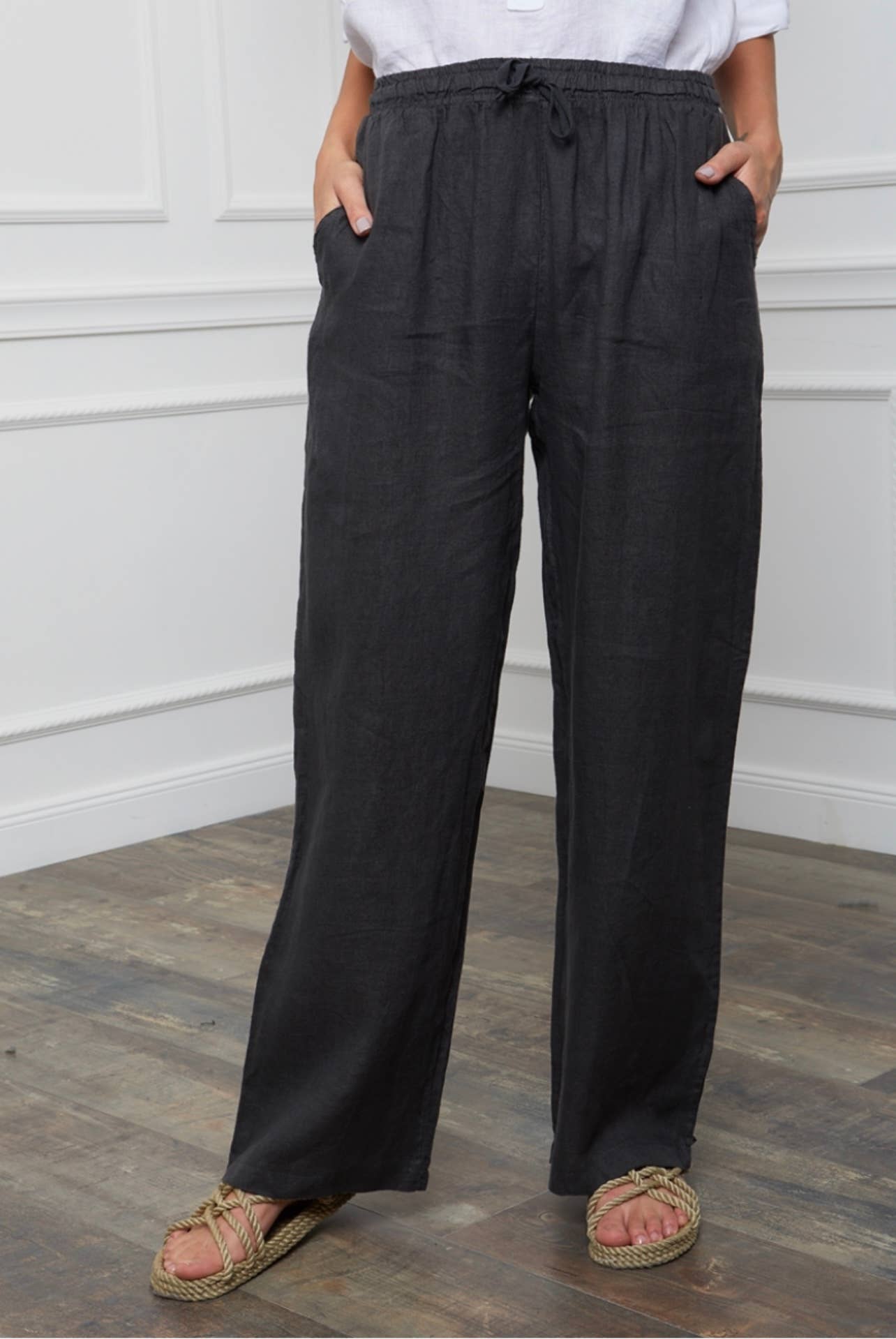 100% Linen Pants Straight Wide Leg Cut