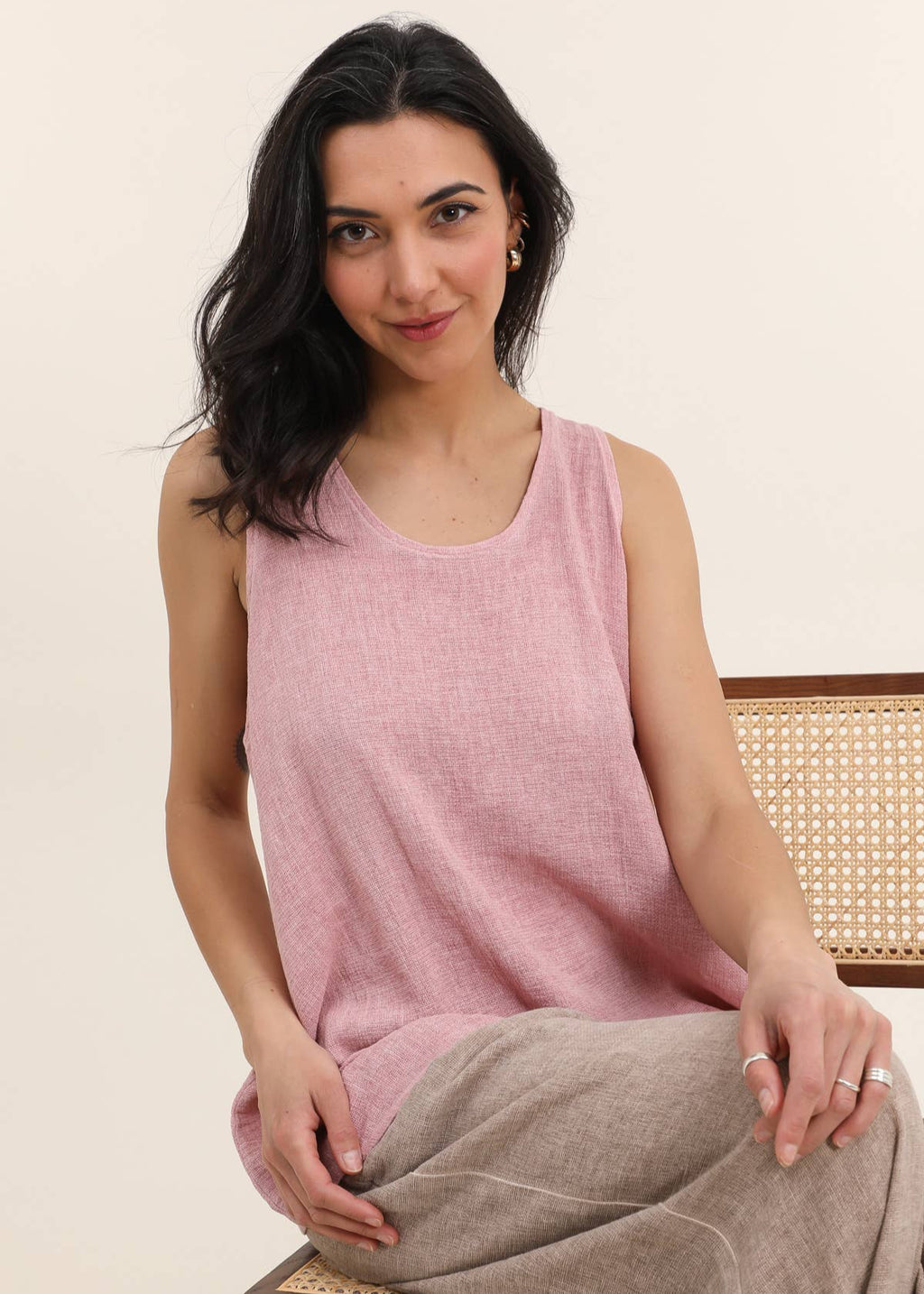 Linen blend tank top pink