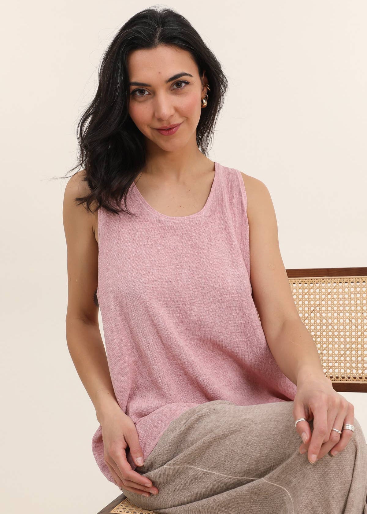 Linen blend tank top pink
