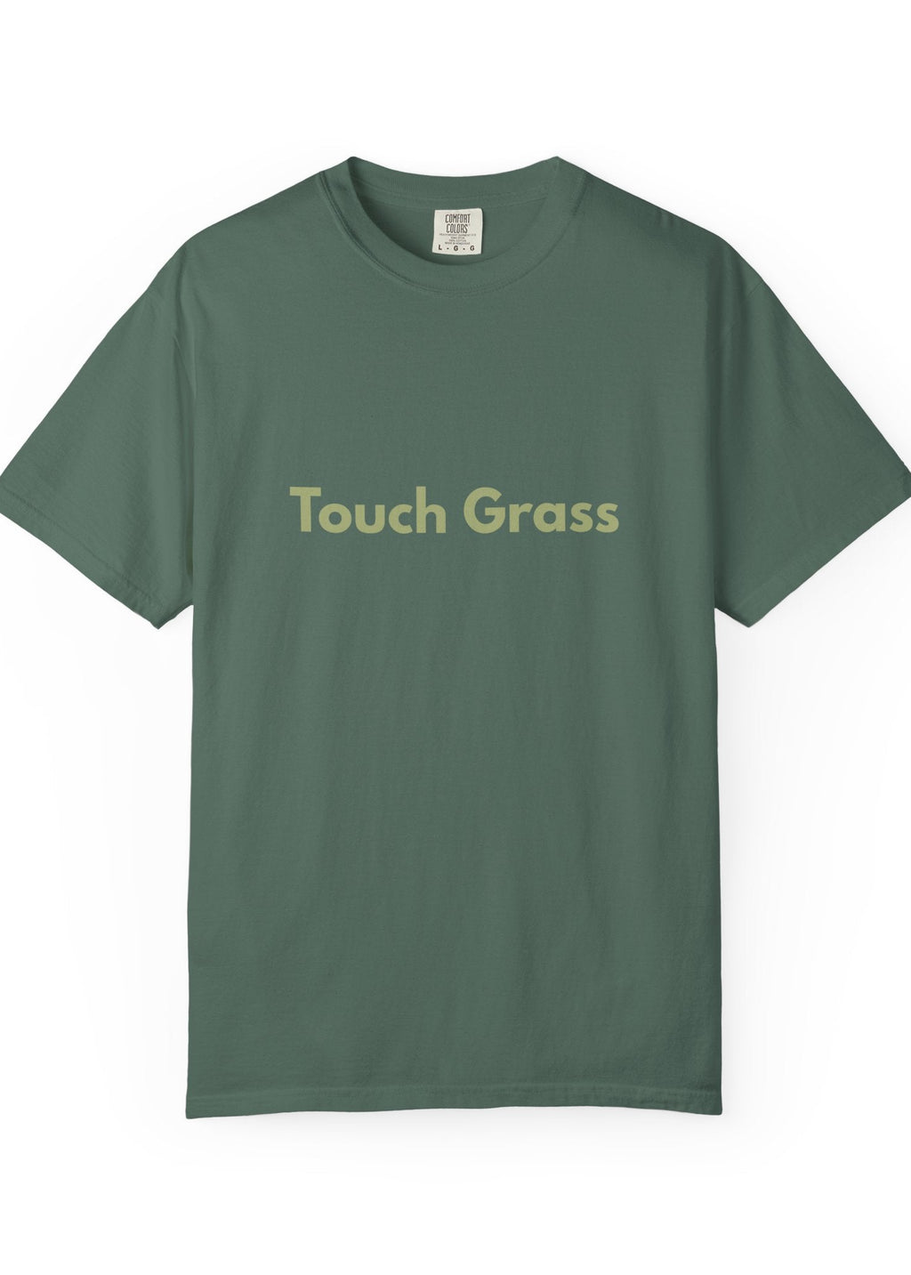 Green t-shirt with 'Touch Grass' text. Made in Canada.