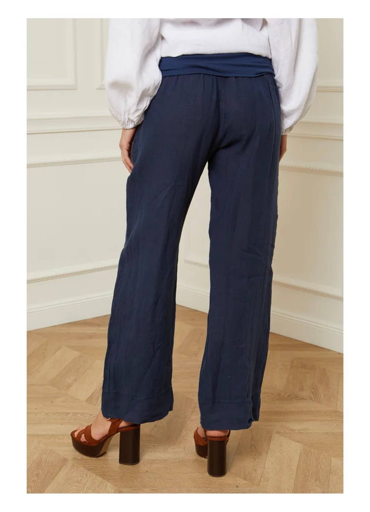 100% Linen Pants with Foldover Waistband