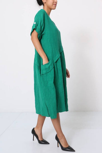 100% Linen Dress with Pockets - Linen Dress for Women - Short Legnth Sleeve Summer Dress