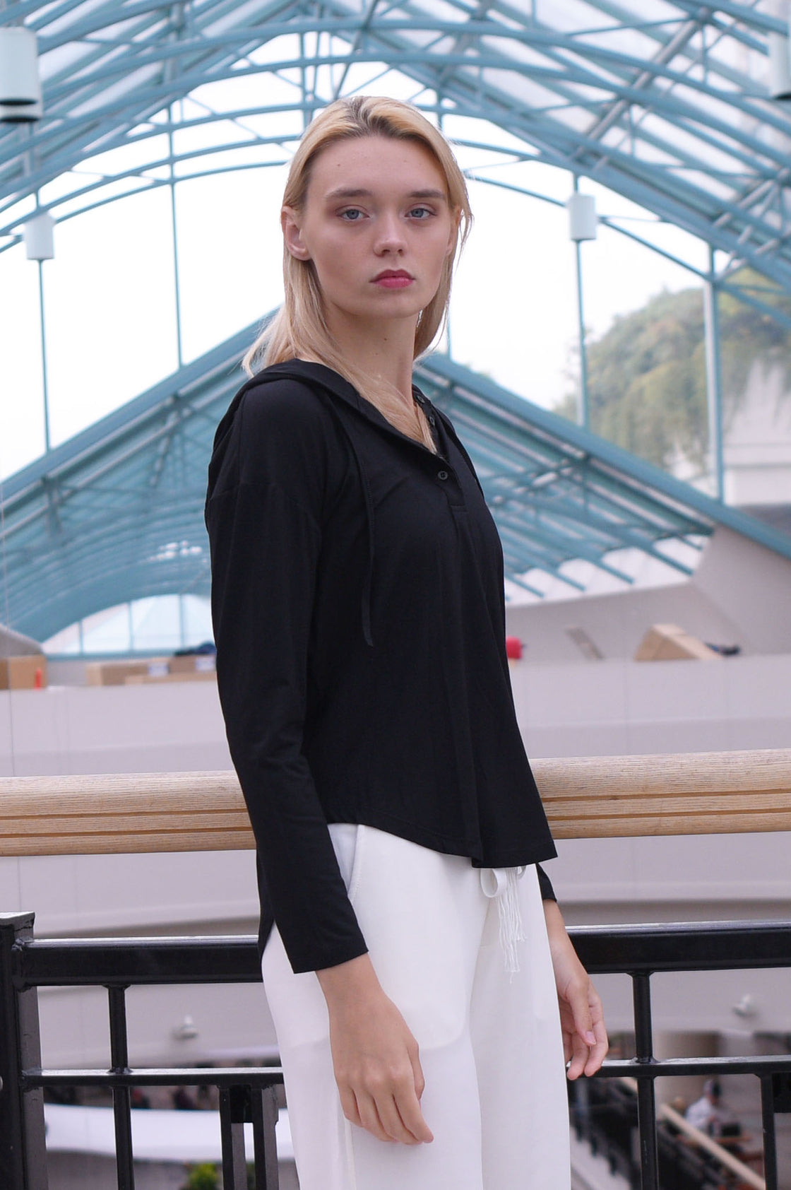 Henley Hooded Bamboo Top for Women
