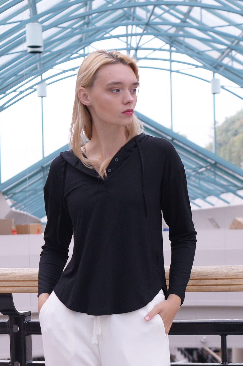 Henley Hooded Bamboo Top for Women