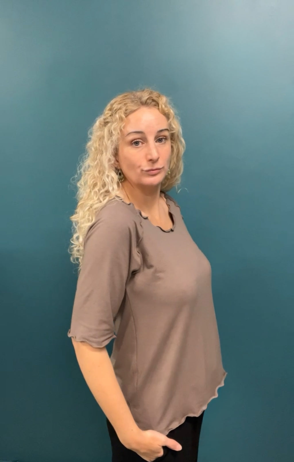 Wavy Hemmed Bamboo Shirt - 3/4 sleeve Bamboo Top