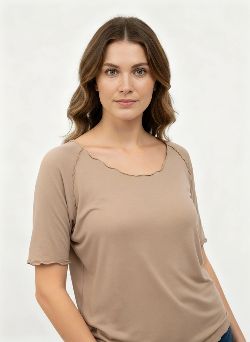 Wavy Hemmed Bamboo Shirt - 3/4 sleeve Bamboo Top