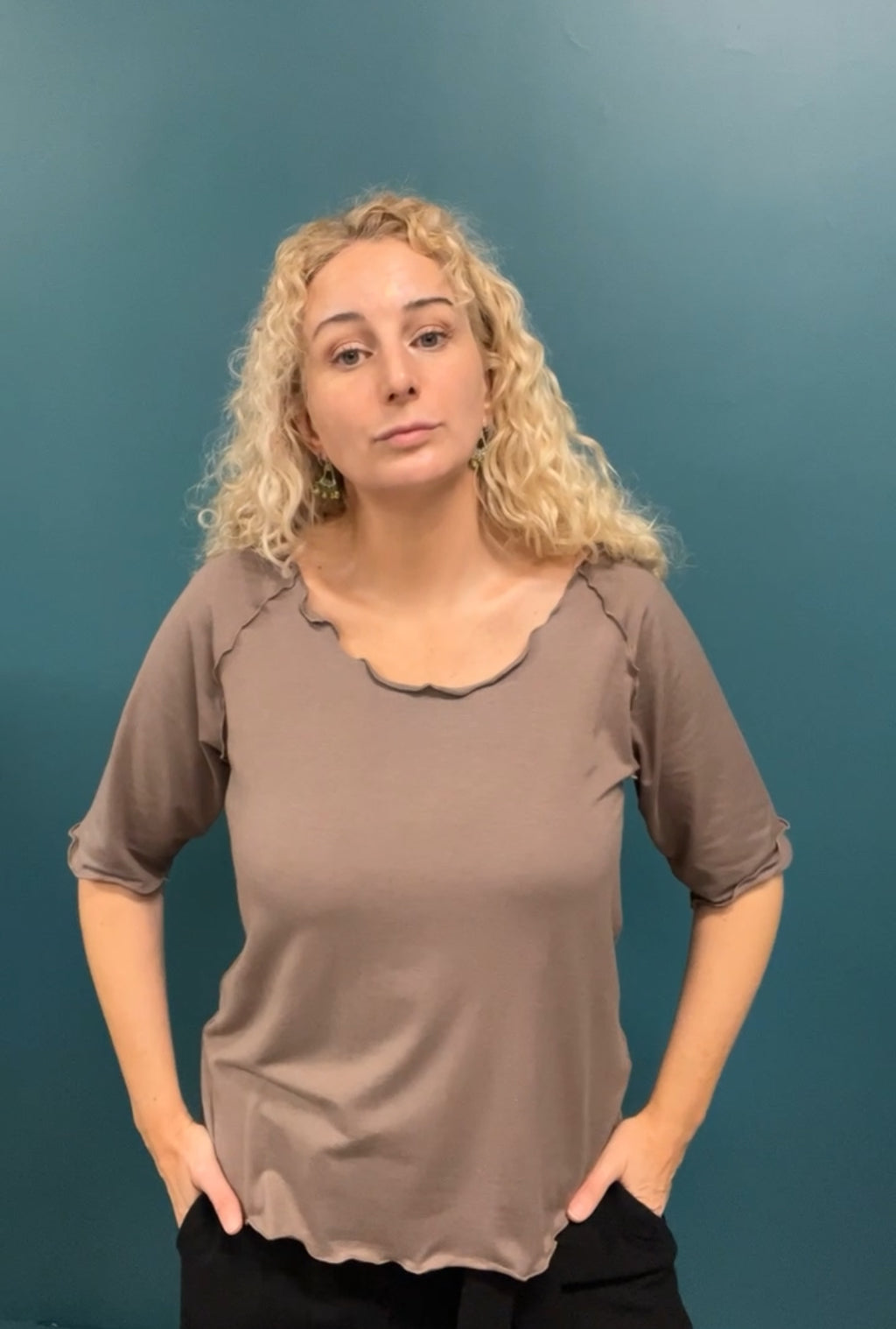 Wavy Hemmed Bamboo Shirt - 3/4 sleeve Bamboo Top