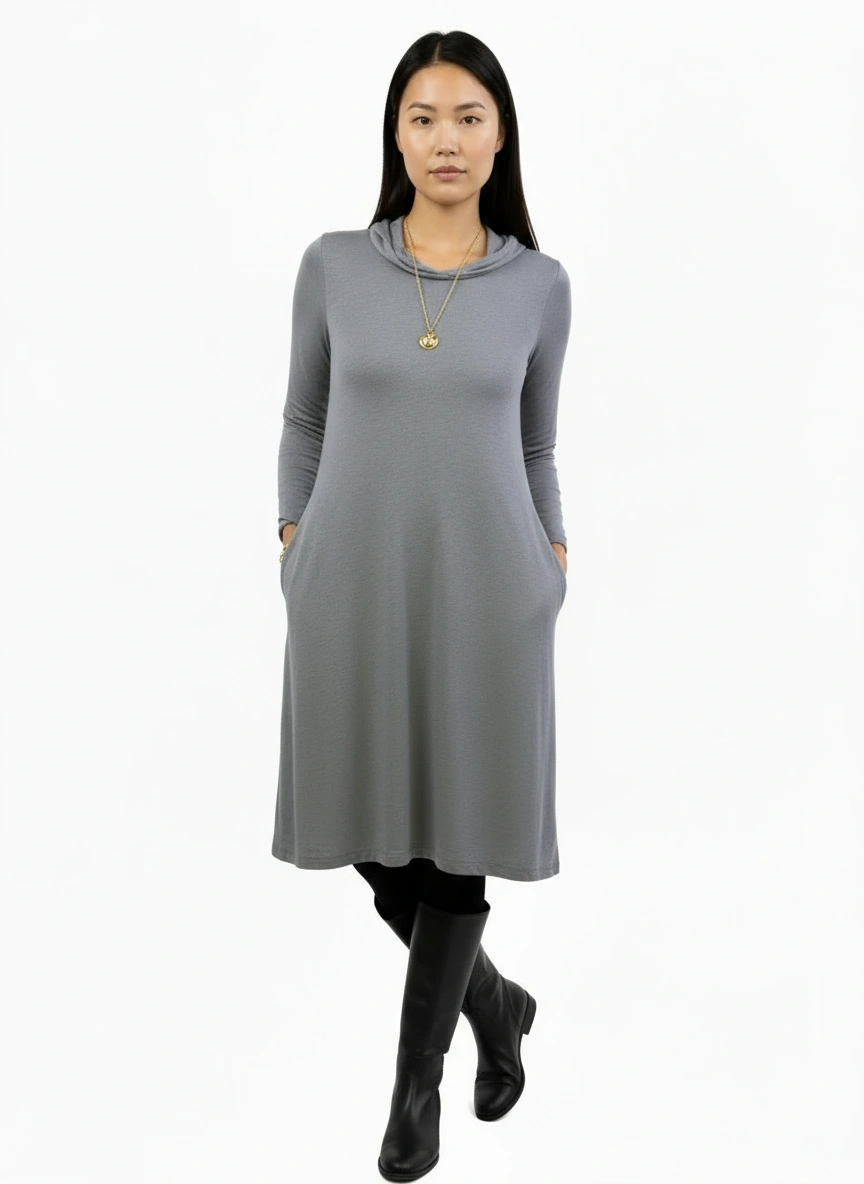 Tencel Merino Wool Long Hoodie Dress