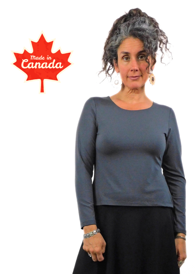 Made in Canada Clothing Long sleeve top in Grey made with Tencel Fabric.