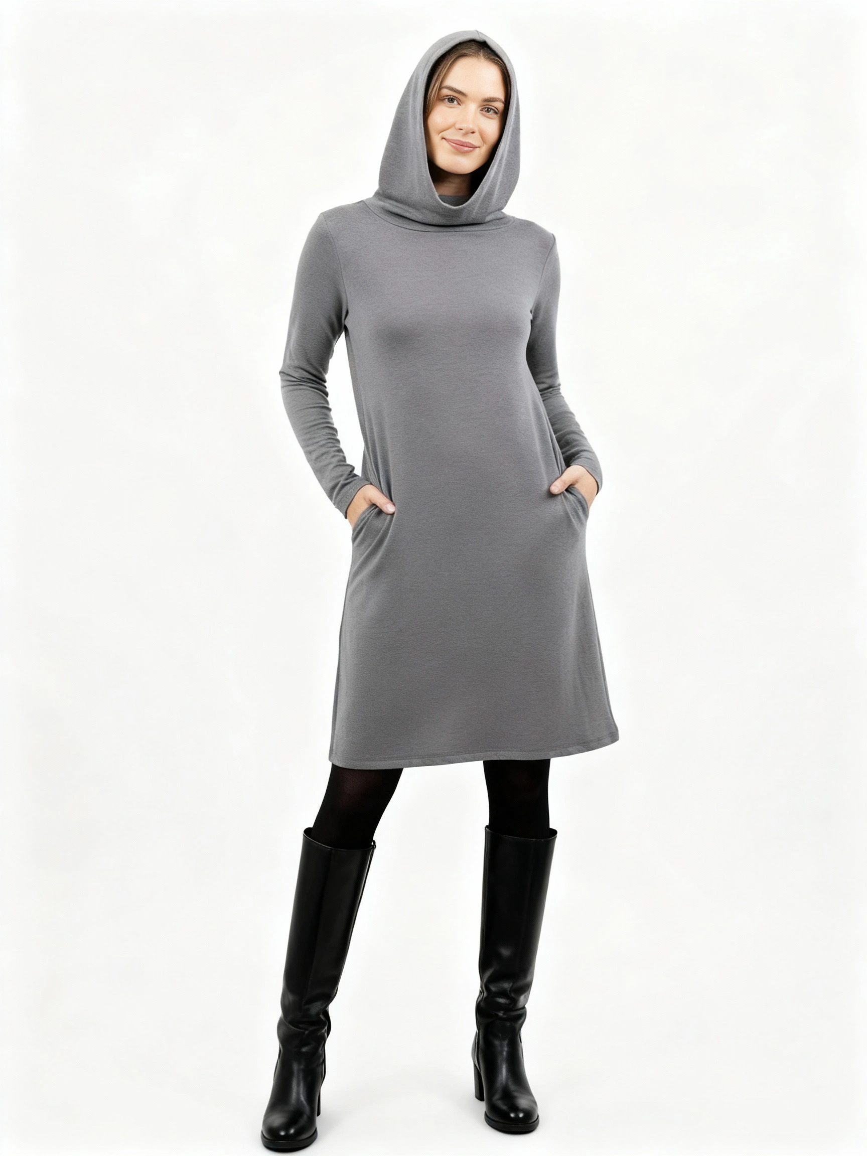 Tencel Merino Wool Long Hoodie Dress
