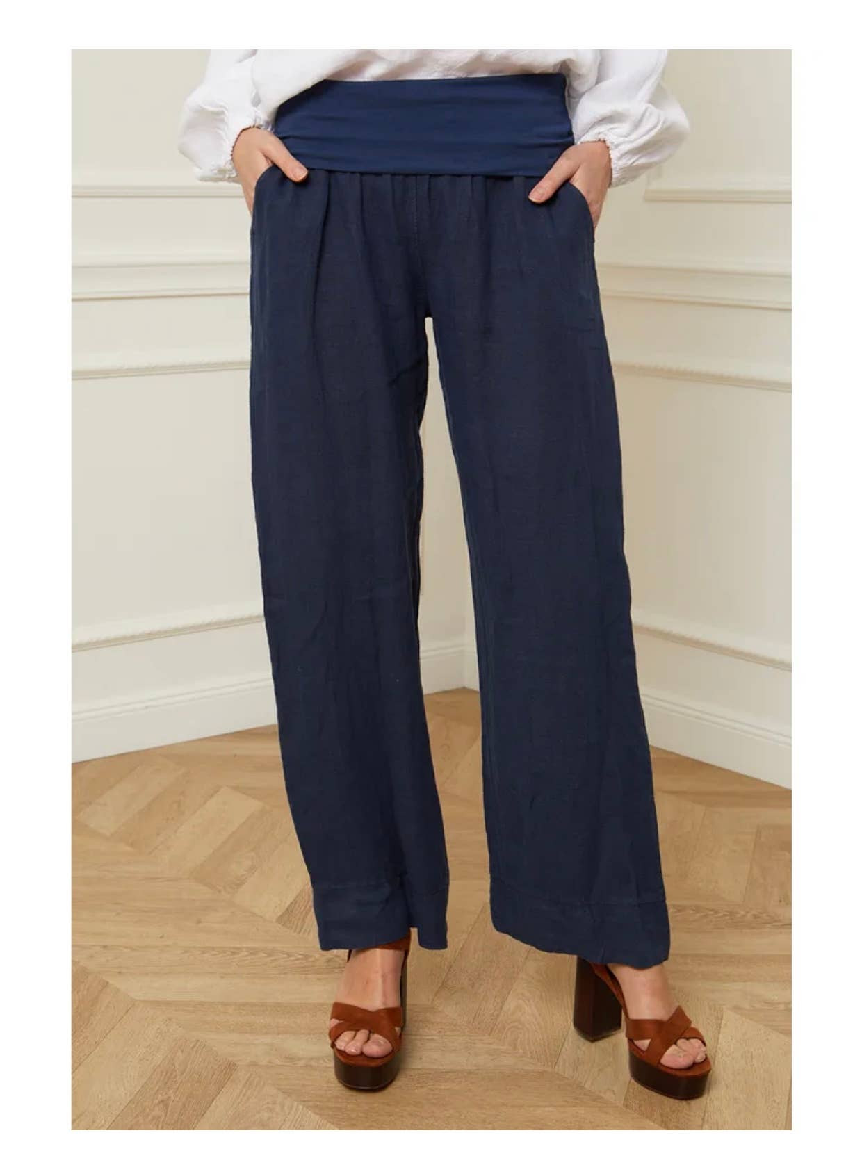 100% Linen Pants with Foldover Waistband