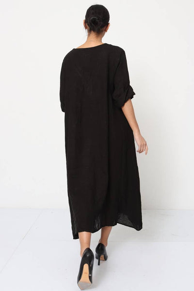 Loose and Flowy 100% Linen Dress - Linen Dress for Women - 3/4 Legnth Sleeve Summer Dress