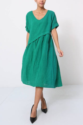 100% Linen Dress with Pockets - Linen Dress for Women - Short Legnth Sleeve Summer Dress