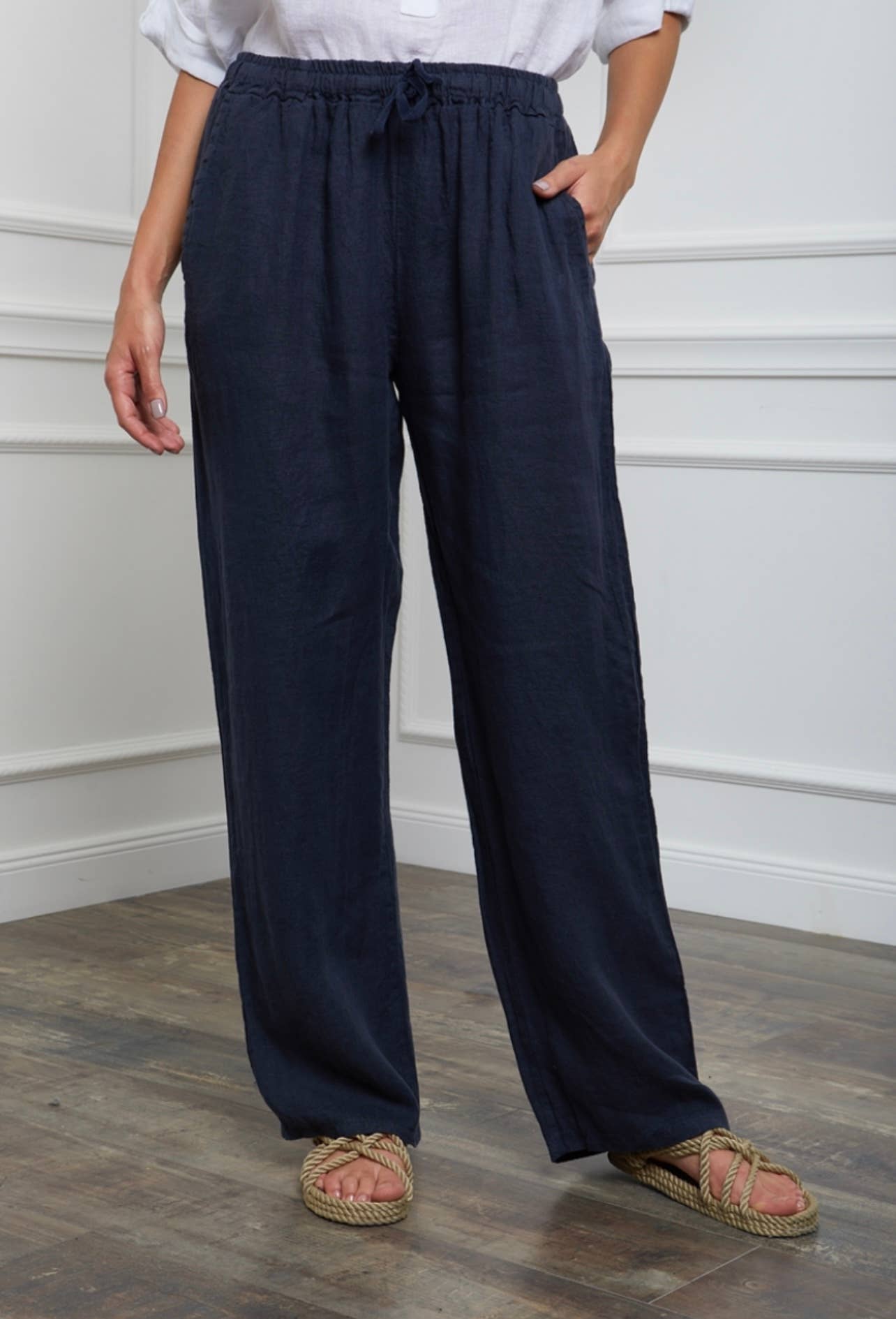 100% Linen Pants Straight Wide Leg Cut