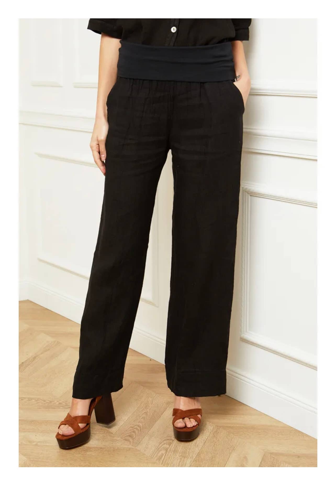 100% Linen Pants with Foldover Waistband