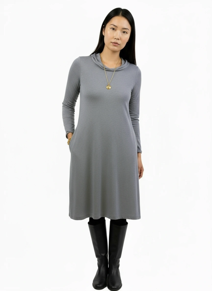 Tencel Merino Wool Long Hoodie Dress