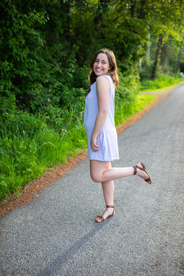 Side view of the lilac bamboo tunic.