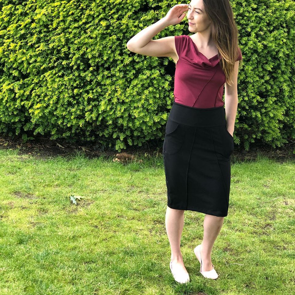 Full body view of the bamboo skirt.