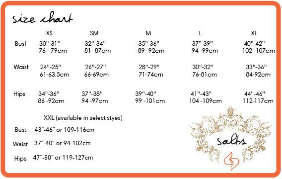 Size chart for bamboo clothing.
