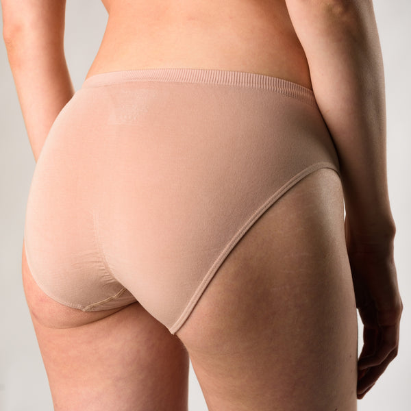 Classic cut bamboo underwear back view in Nude.