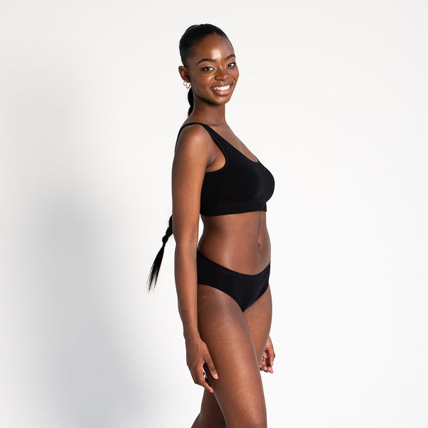 Side view of the black bamboo bra.