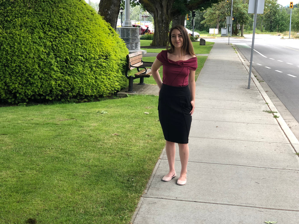 Wide view of the pencil bamboo skirt.