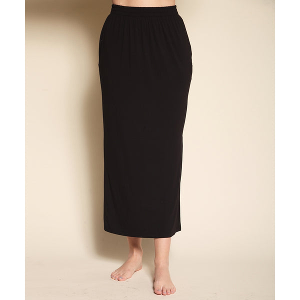 Black bamboo skirt front view.