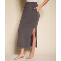 Grey bamboo skirt side slit with pockets.