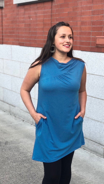 Front of the blue bamboo tunic.