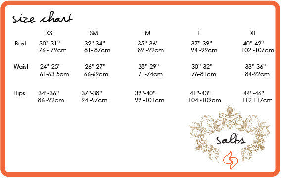 Size chart for the bamboo skirt.